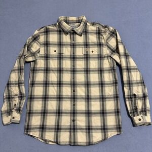 Carhartt Flannel Button-Up Shirt Long Sleeve Plaid Cream Black Mens Size L Tall